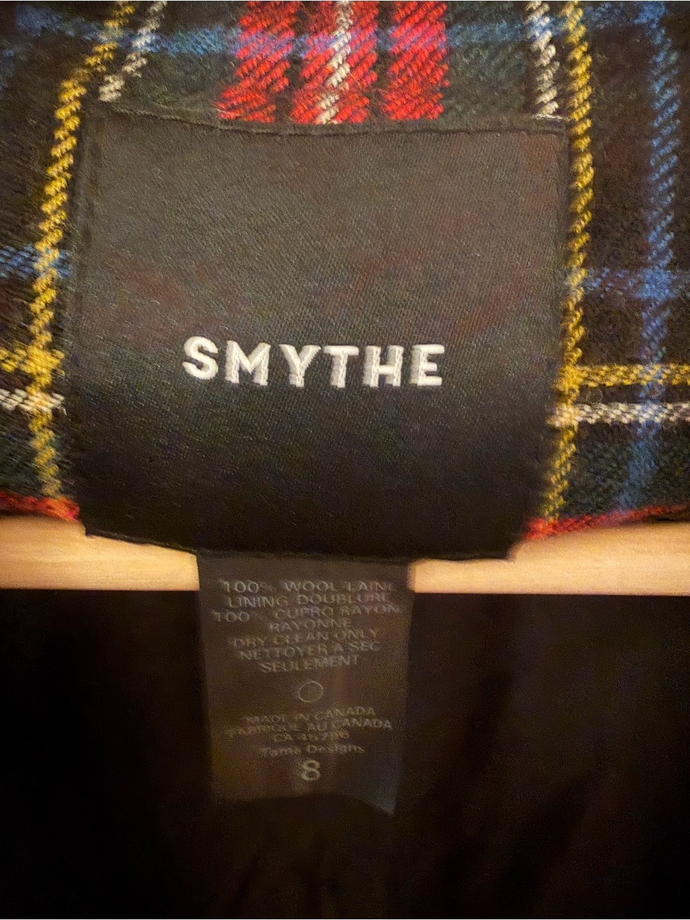 Smythe Black and Red Tartan Plaid Blazer with Gold Buttons - Picture 2 of 3